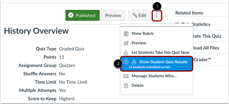 Show Student Quiz Results