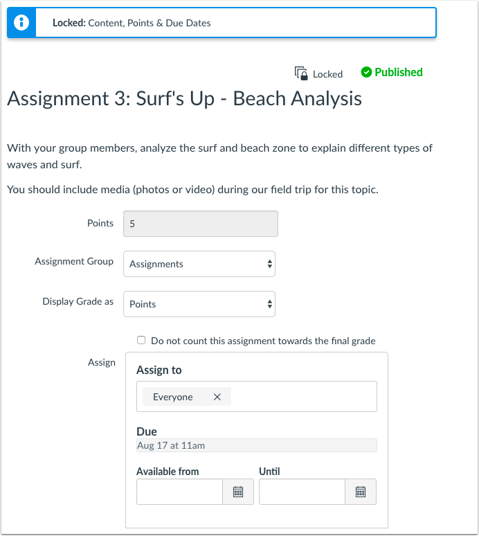 View Edit Page for Assignment