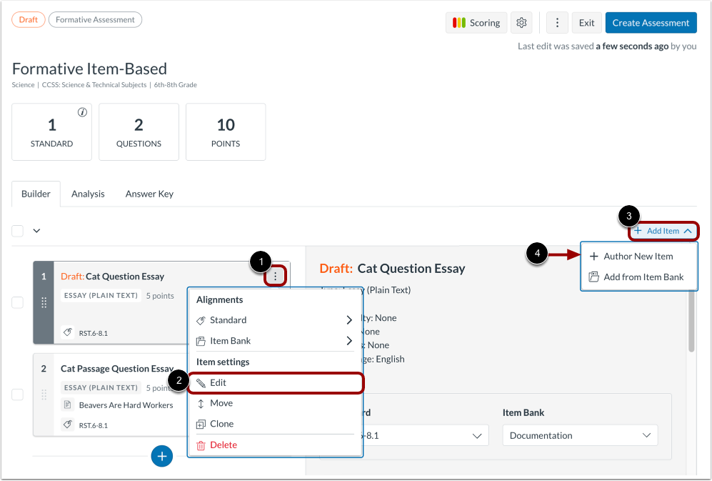 Edit Item Content or Settings