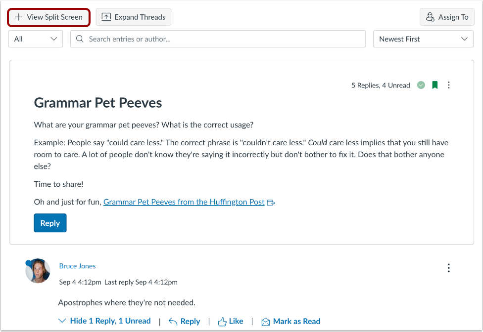 View Split Screen Discussion Thread Replies