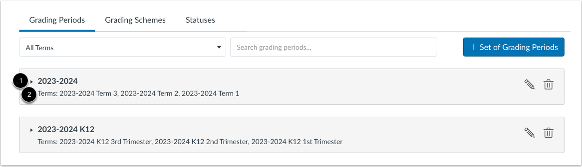View Grading Period Sets