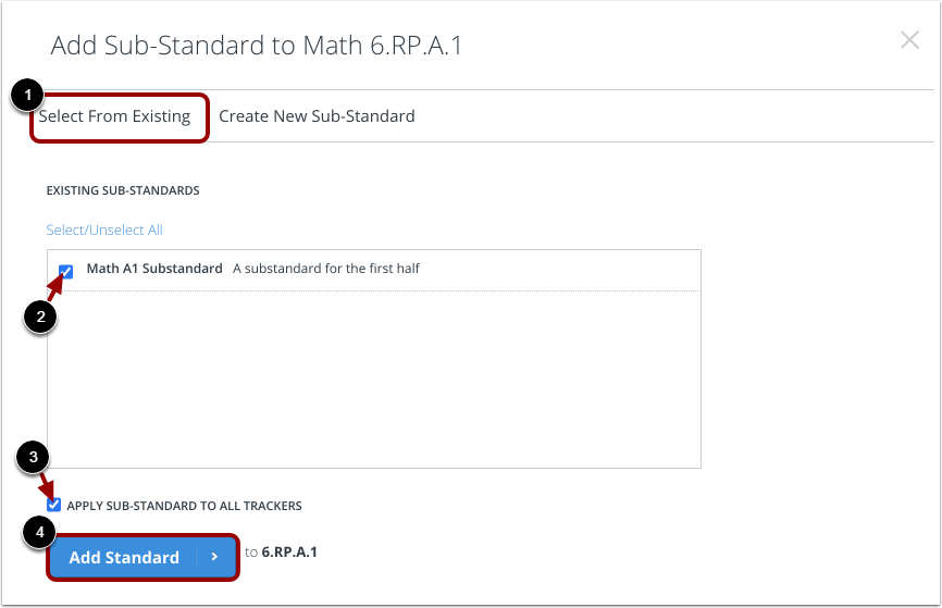 Select and Add Sub-Standard