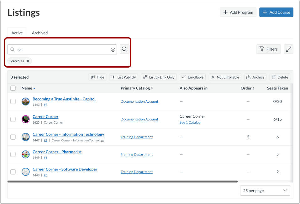 View Character Search Field