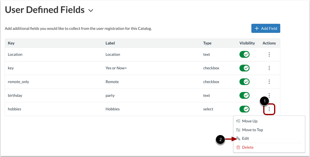 Edit or Delete Fields