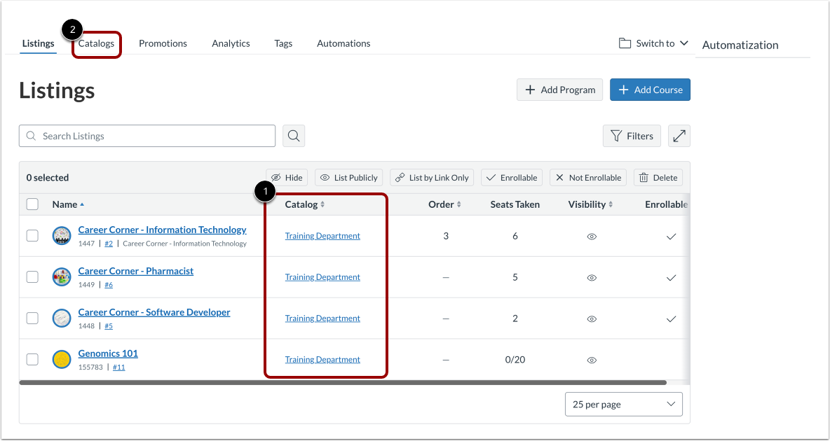 View Catalogs and Subcatalogs