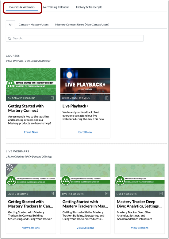View Courses and Webinars