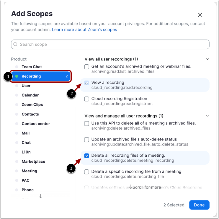 Select Recording Scopes