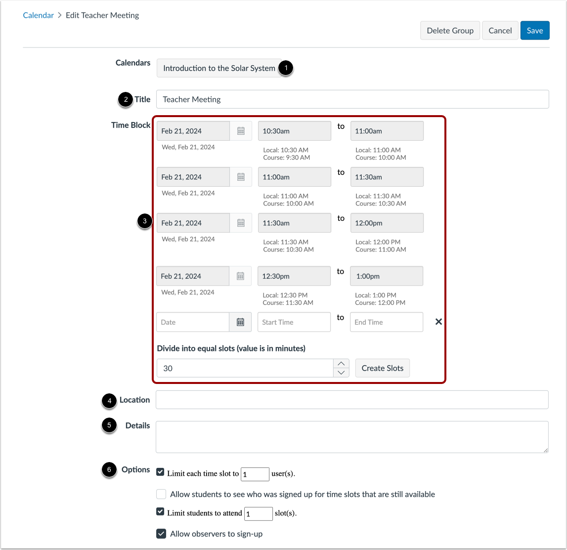 Edit Appointment Group Details