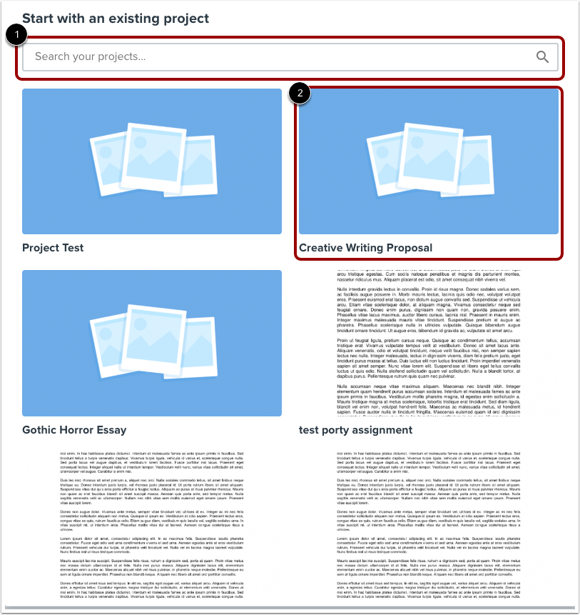Select Existing Project