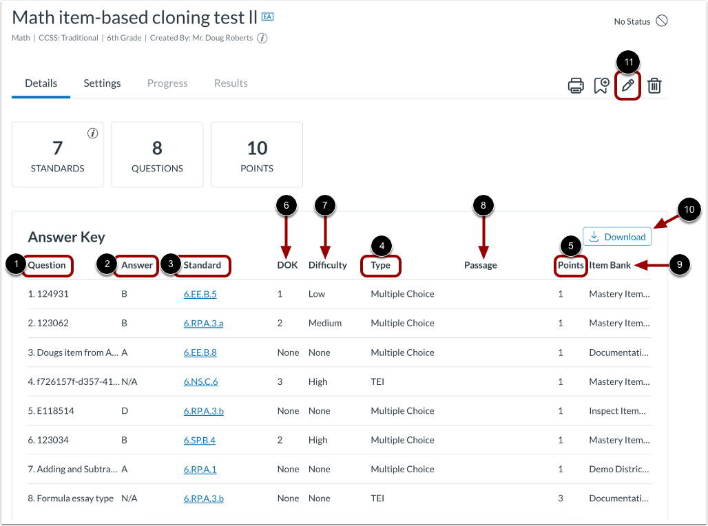 View Assessment Answer Key