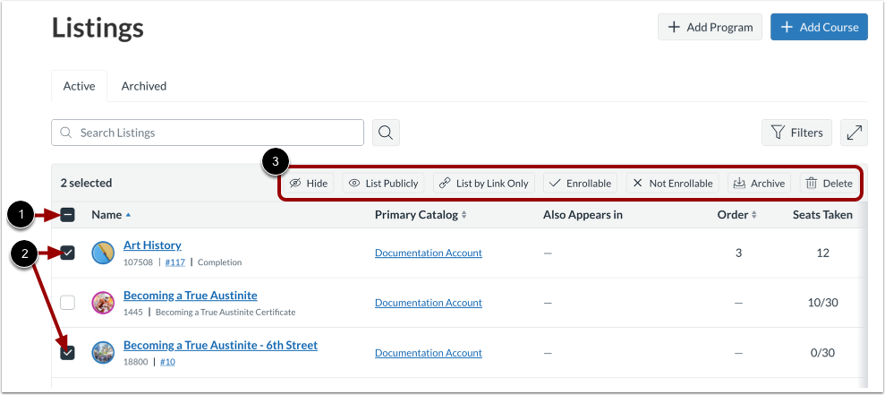 Manage listing Settings