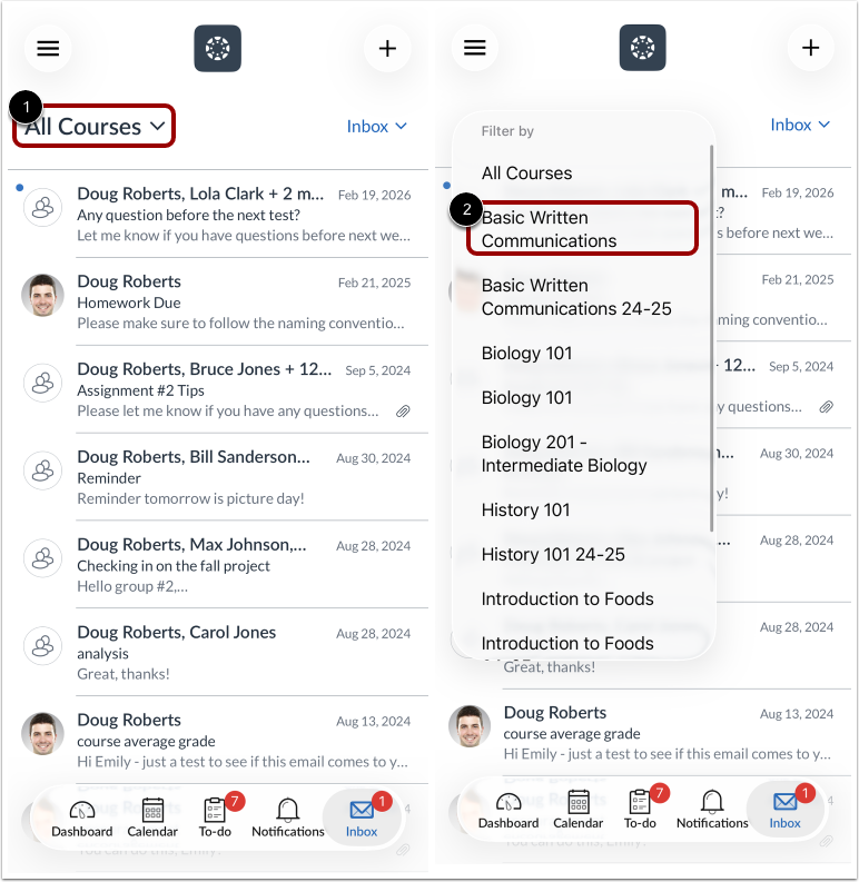 How do I view the Inbox in the Canvas app on my iOS device ...