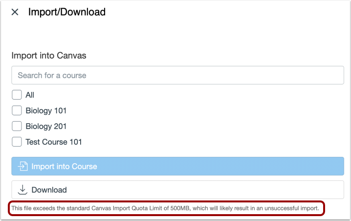 Import Warning Message