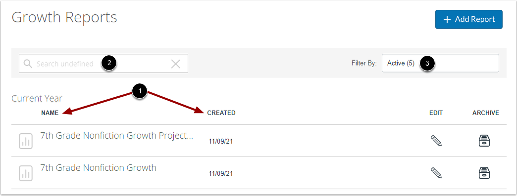 View Growth Reports Listing