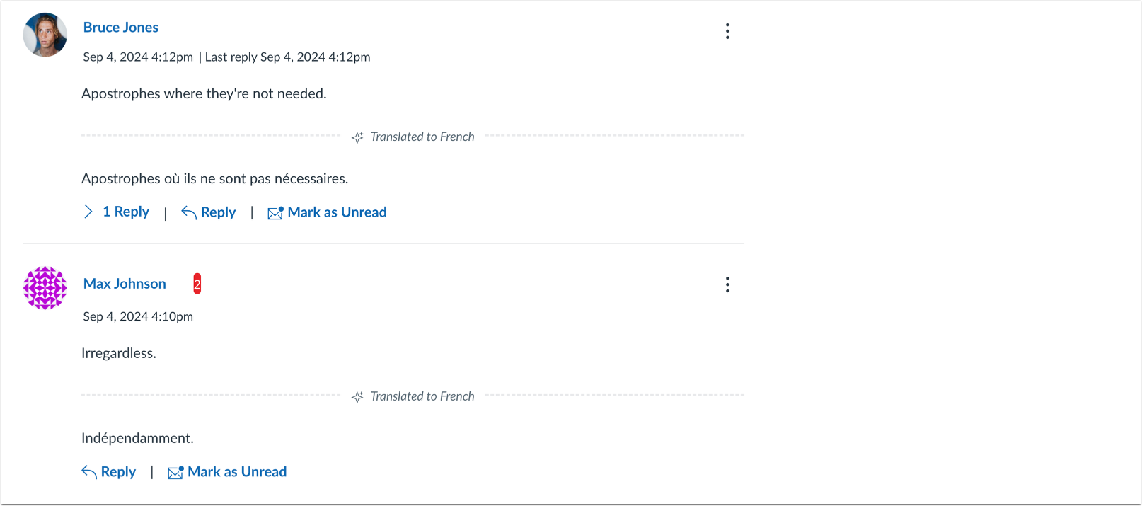 Translated Discussion Reply View