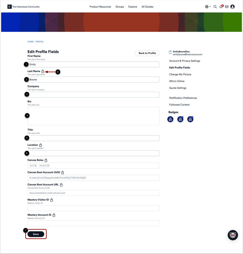 How do I update my personal profile information in the Instructure ...