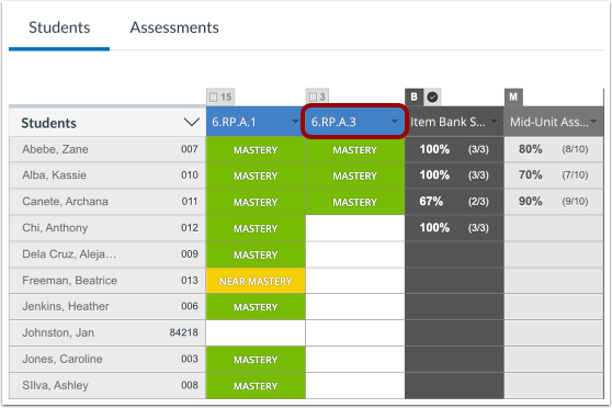 Export Single-Standard Assessment Scores or Mastery