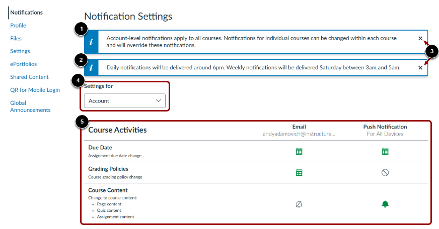 View Account Notification Settings