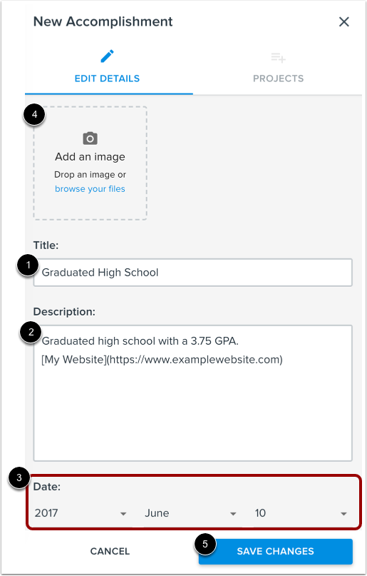 Add Accomplishment Details
