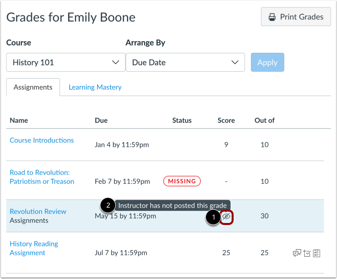Student View: Muted Assignment