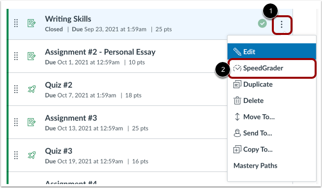 Open SpeedGrader from Options
