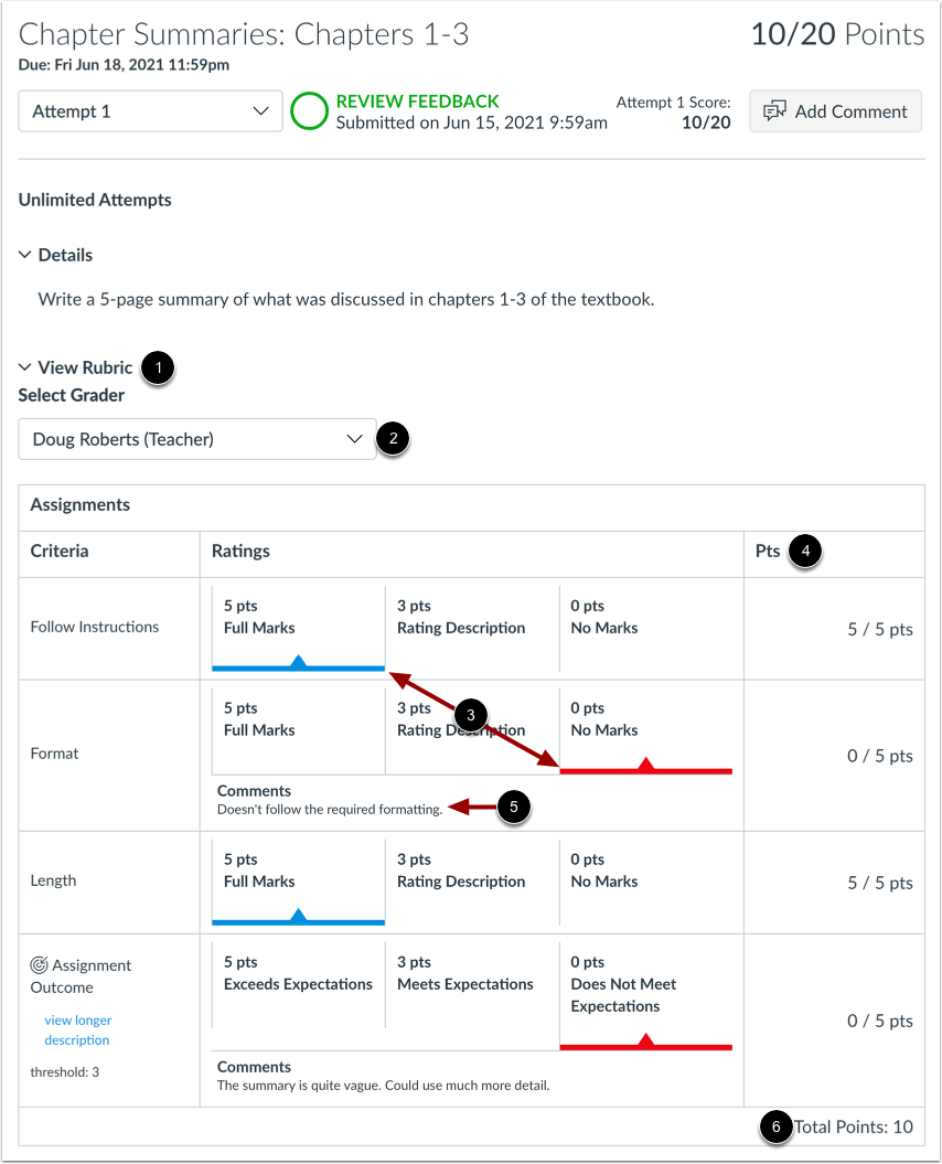 View Rubric Feedback