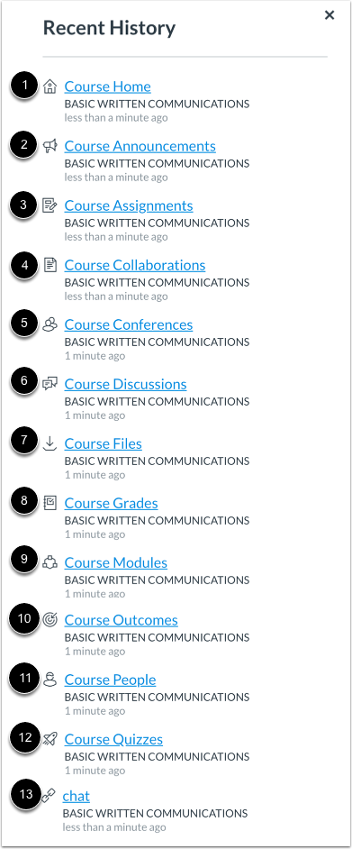 View Recent History Icons