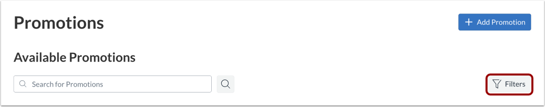 Filter Promotions Page Filters Button