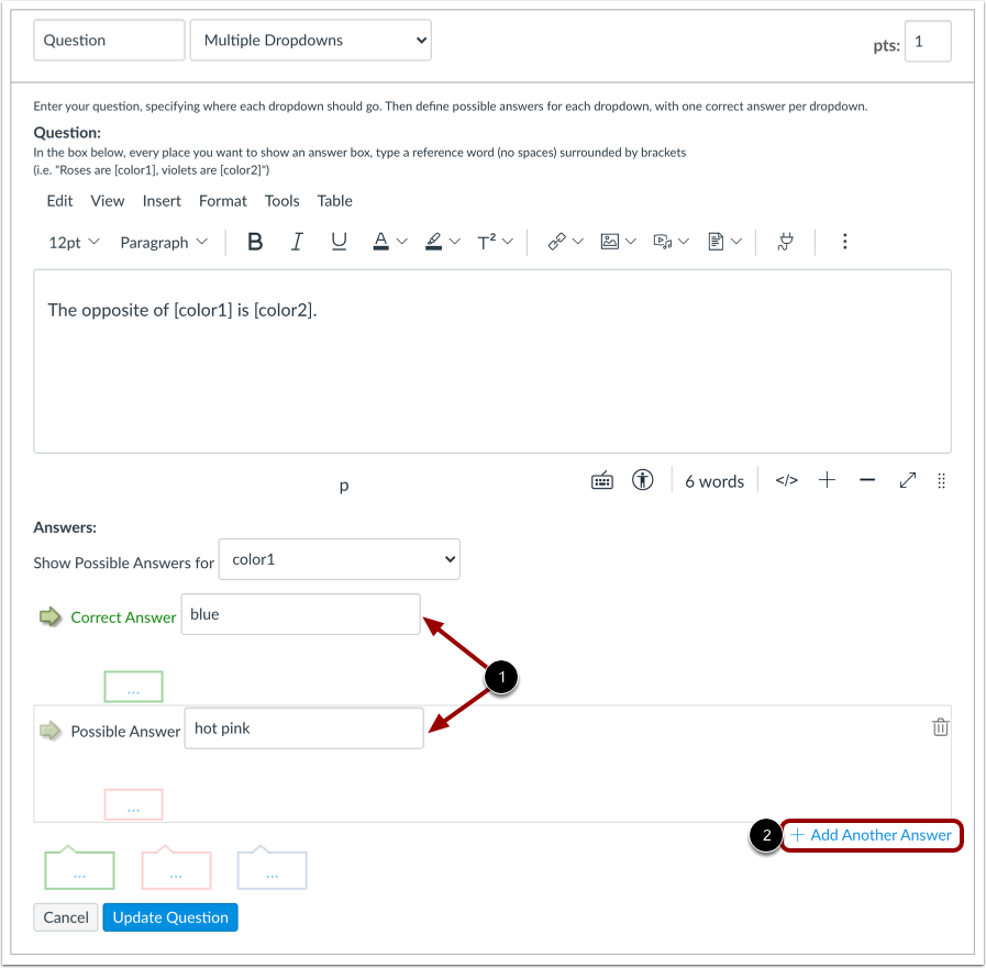 Enter Anser Response for First Word Reference