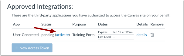 View Token Status Activate Link