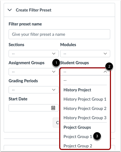View Student Groups Filter
