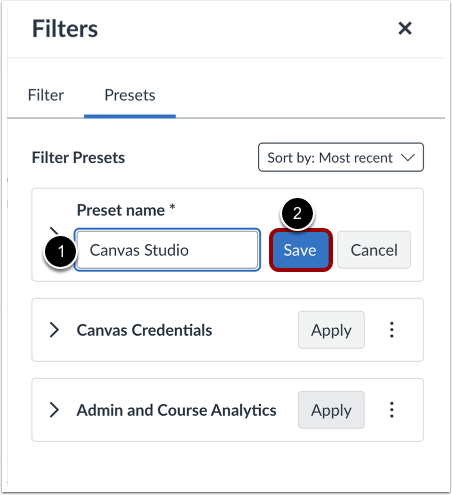 Edit Preset Filter Name