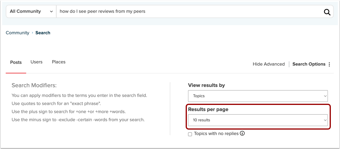 Select Results Per Page