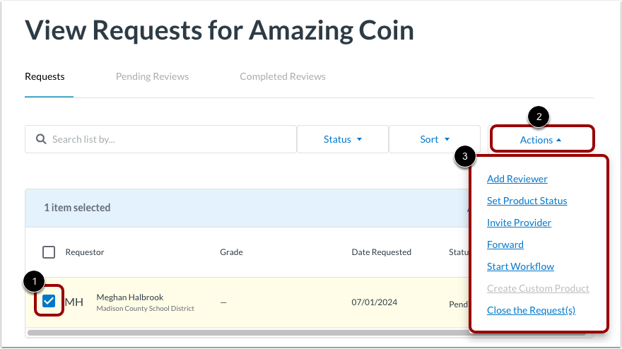 View Request Actions