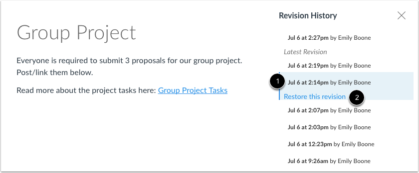 Open Prior Page Revision