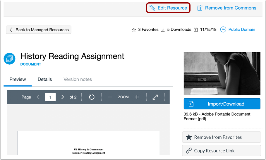 Edit Resource Details