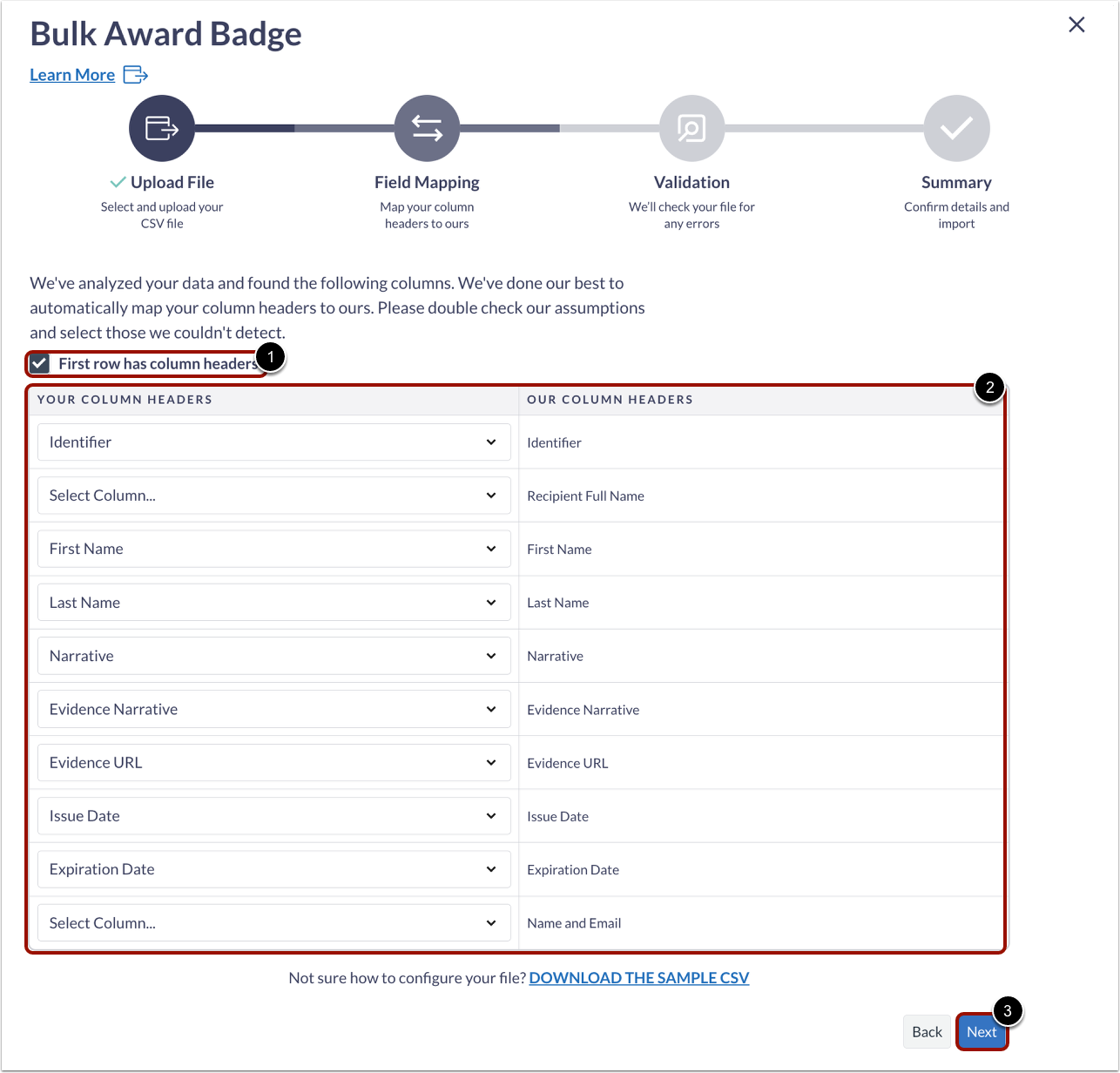 Map CSV File Column Headers