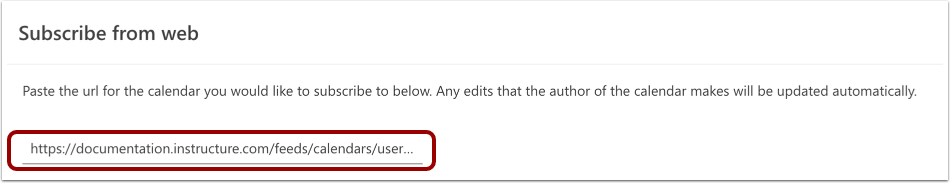 Paste Calendar Feed Link