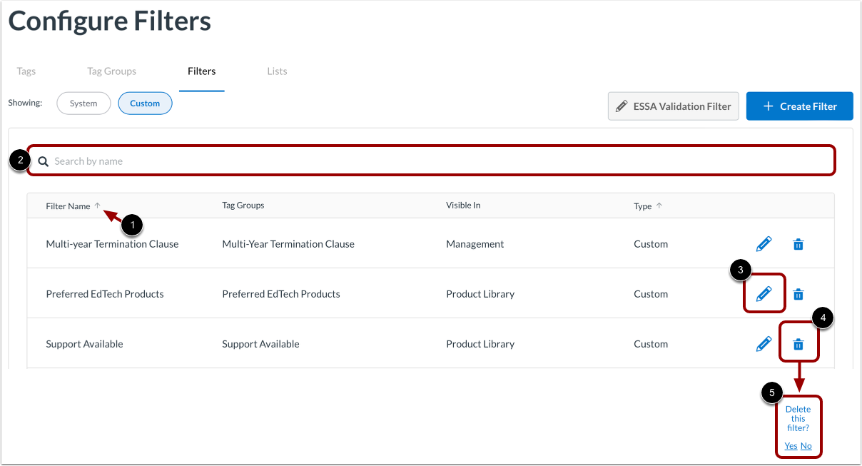 Edit or Delete Filters