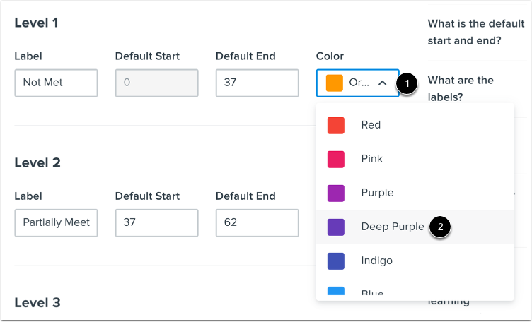 Edit Outcome Level Color