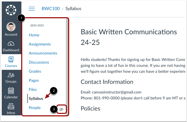 View Course Navigation Menu