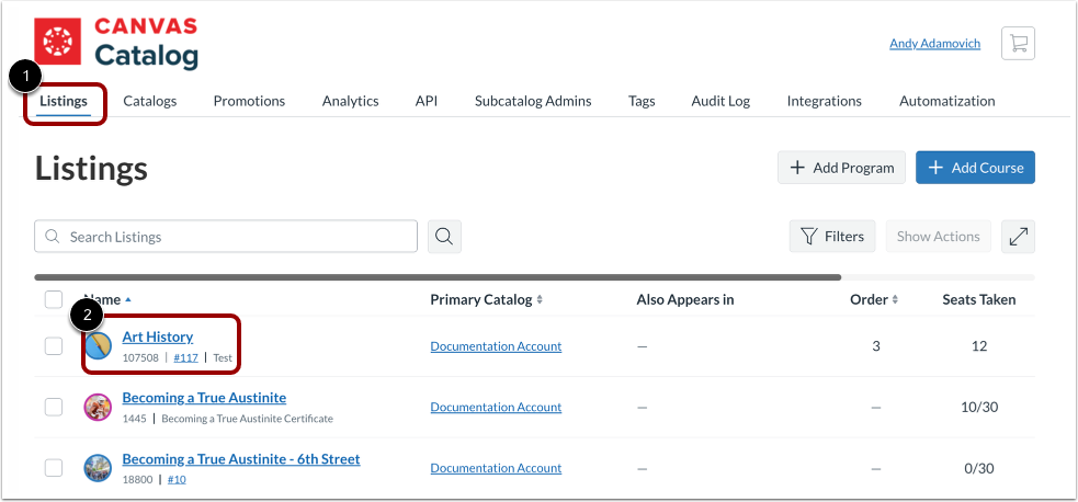 View Listing Enrollments