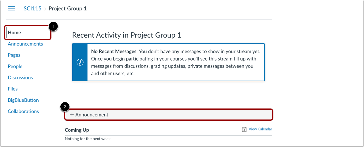 Add Announcement in Group Home Page