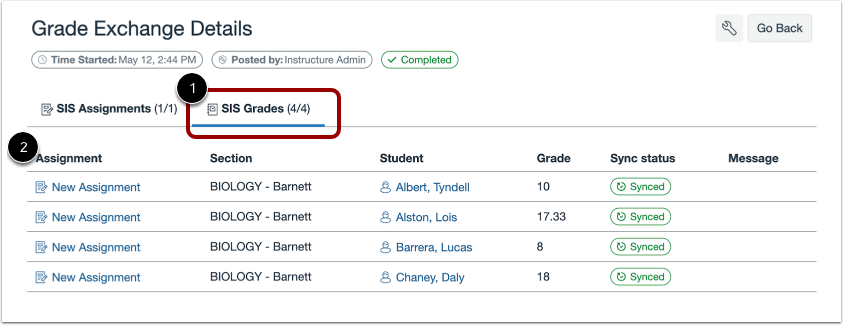 View Grades Sync Details
