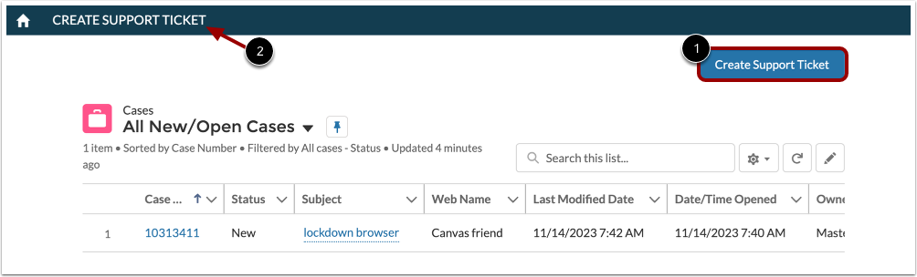 Create Support Ticket