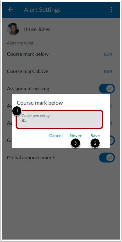Set Grade Percentage Criteria