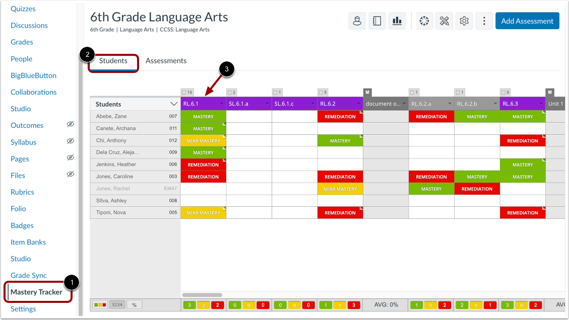 View Assignment in Mastery Tracker Students Tab