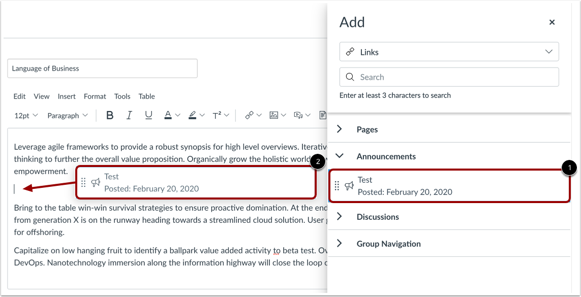 Drag and Drop Group Content Links