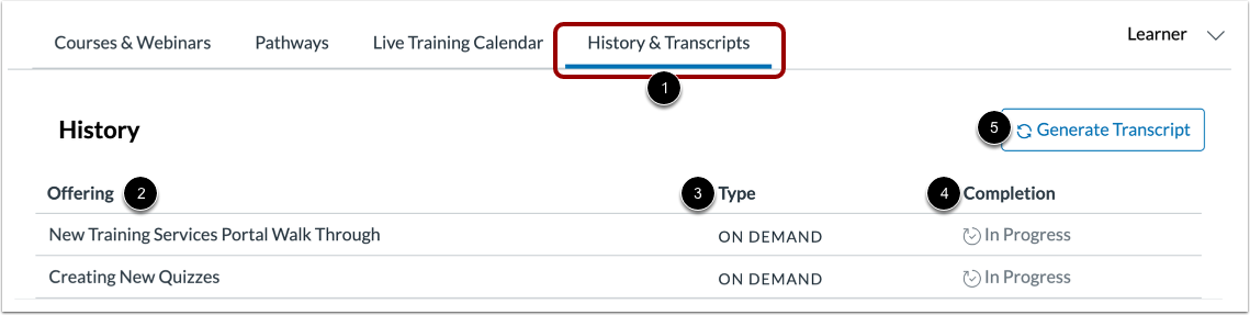 View History & Transcripts
