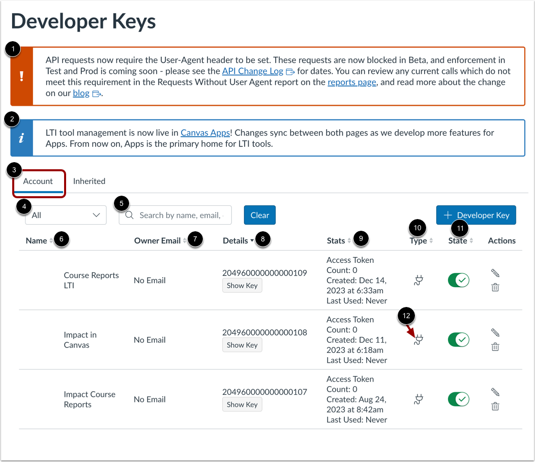 View Developer Keys